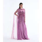 Shalky | Elegant Pink Evening Dress with Hand Embroidery