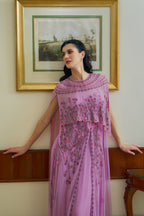 Shalky | Elegant Pink Evening Dress with Hand Embroidery