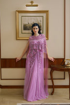 Shalky | Elegant Pink Evening Dress with Hand Embroidery