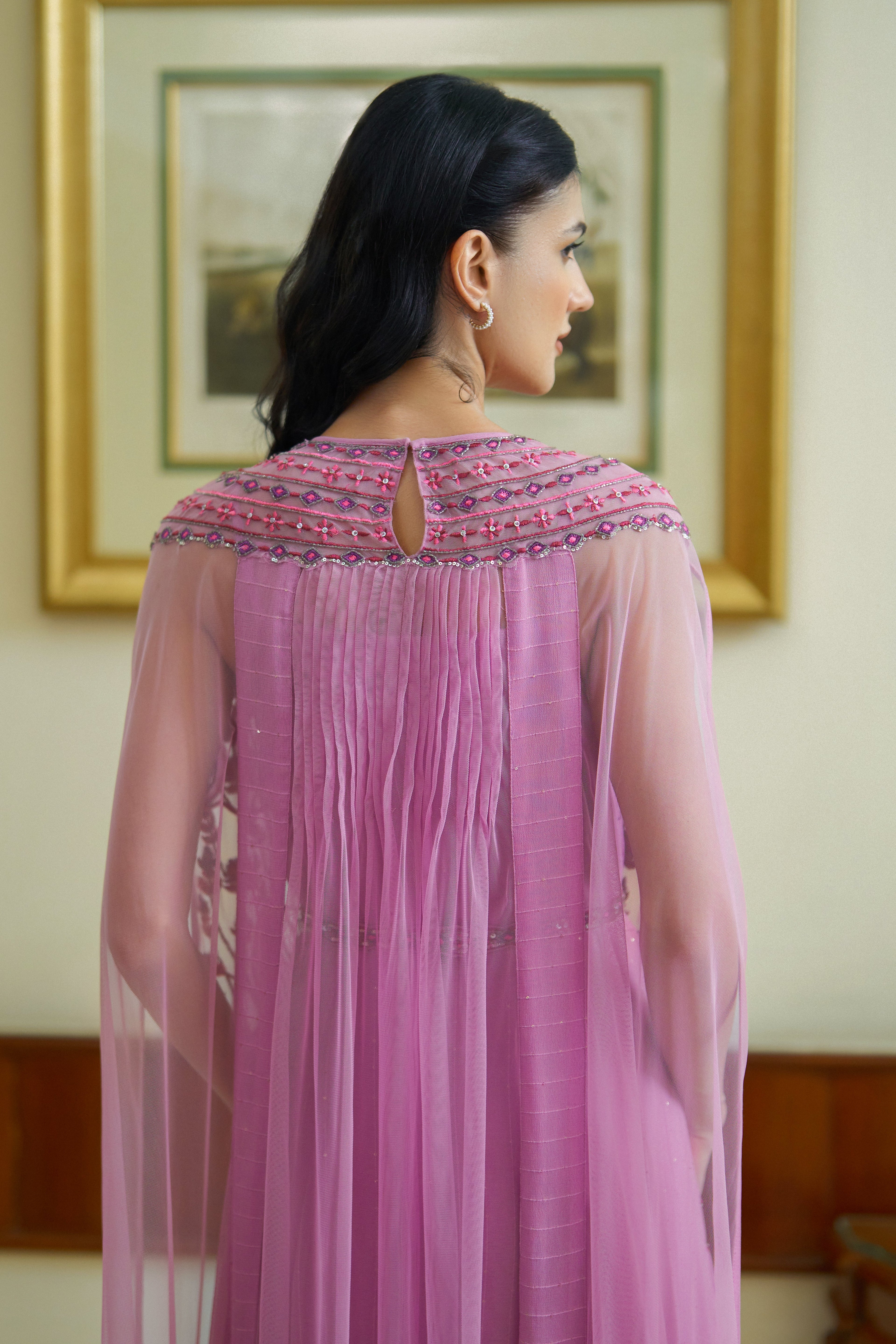 Shalky | Elegant Pink Evening Dress with Hand Embroidery