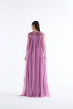 Shalky | Elegant Pink Evening Dress with Hand Embroidery
