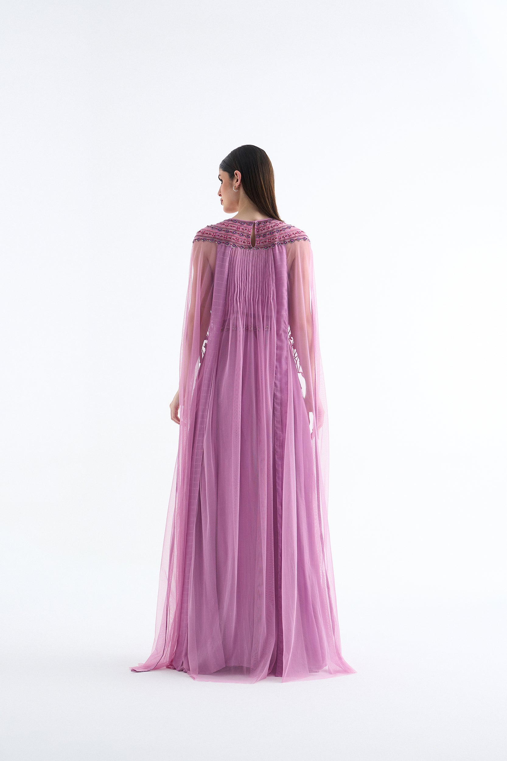 Shalky | Elegant Pink Evening Dress with Hand Embroidery