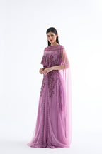 Shalky | Elegant Pink Evening Dress with Hand Embroidery