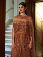 hand embroidery and beads on Coral Evening Gown
