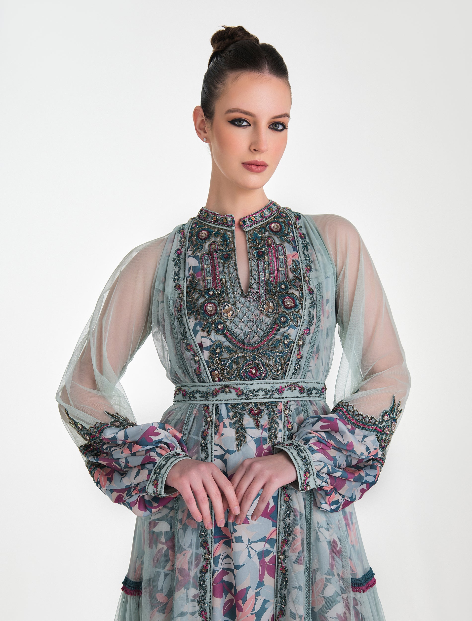 Shalky | Long-Sleeved Sky Evening Dress