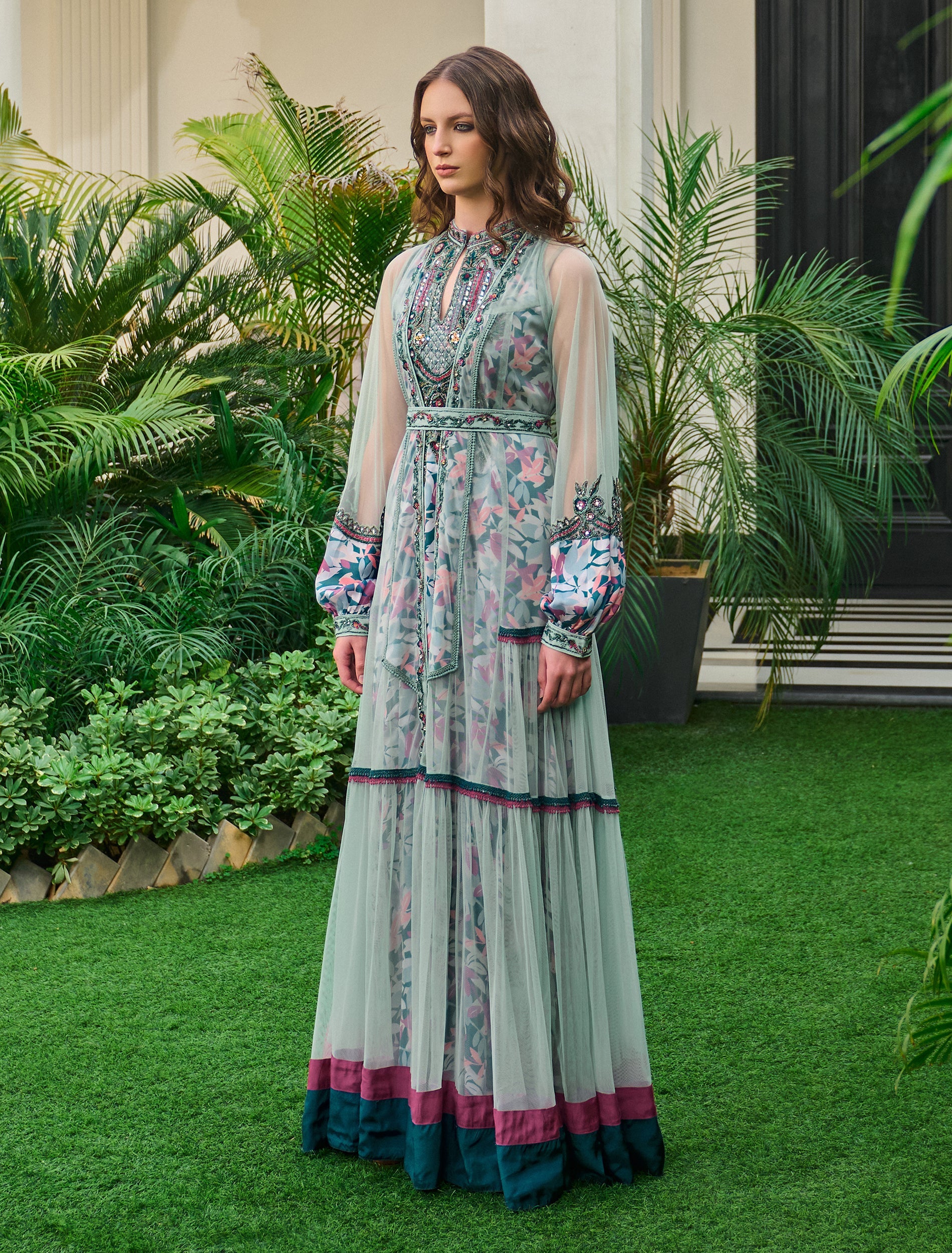 Shalky | Long-Sleeved Sky Evening Dress