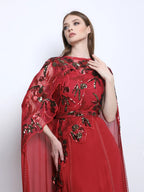 Shalky | Evening Dress with Elegant Long Tulle Cape
