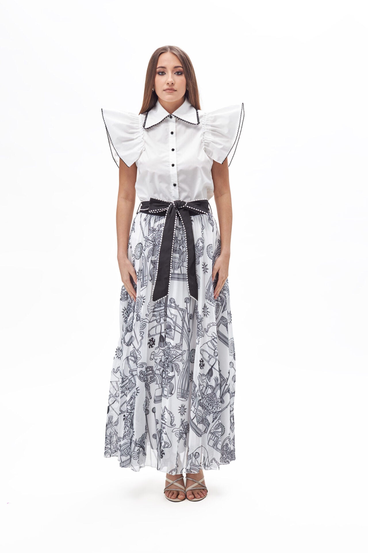 23043 white top &#038; 23044 black print skirt (2)