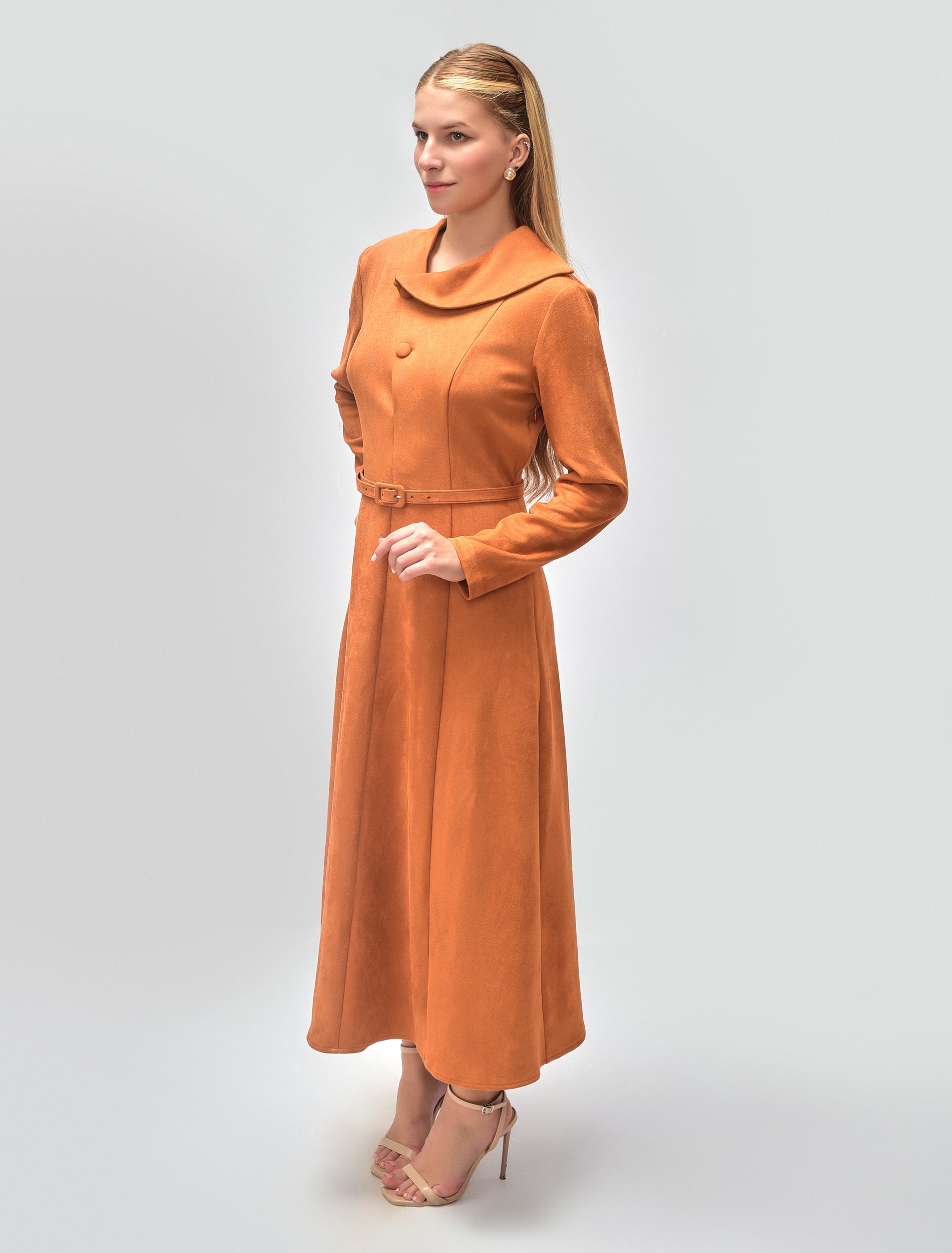 Suede Dress in Havana Orange