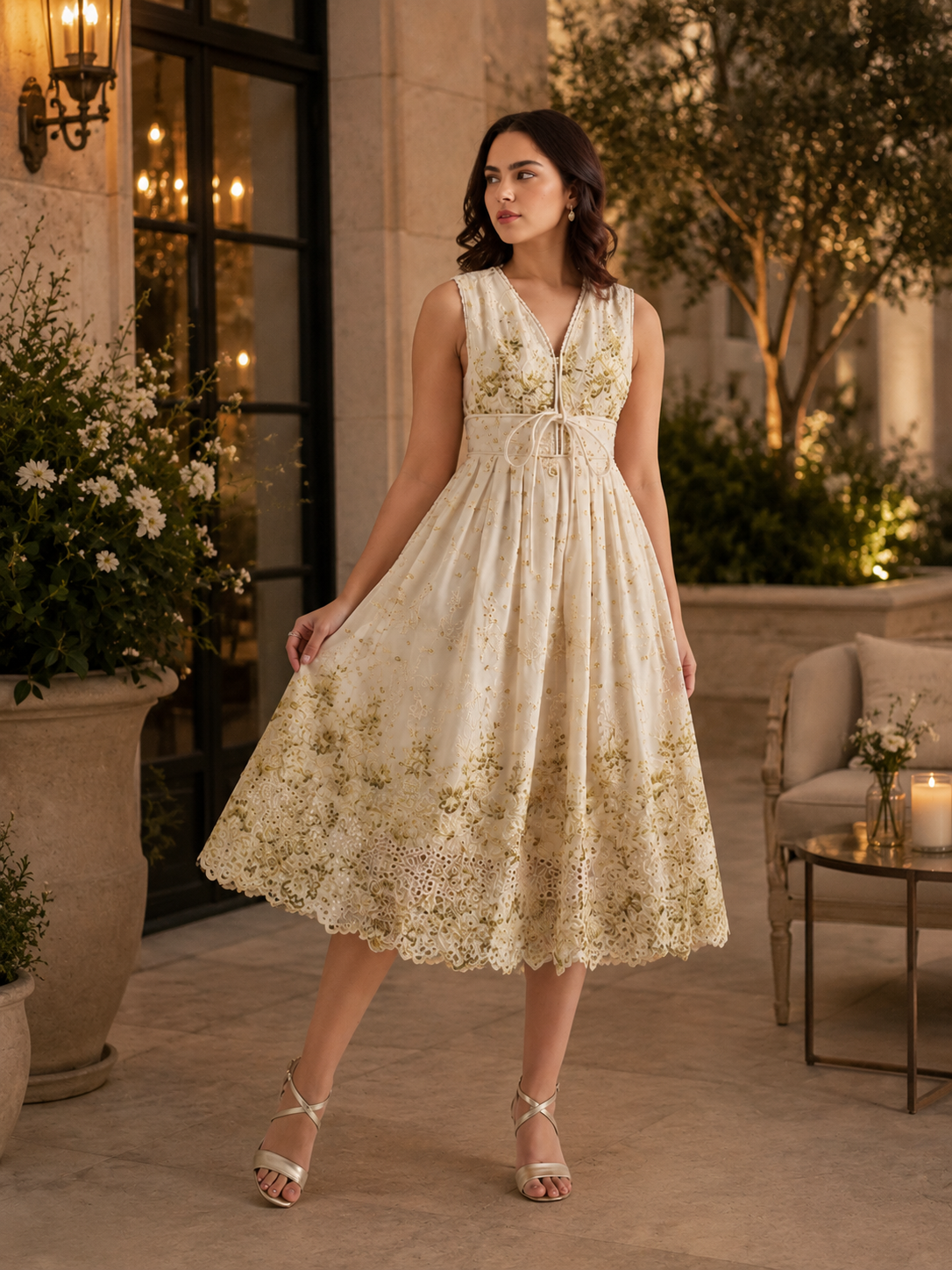 Lorina Dress – Off White & Gold