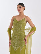 فستان سهرة ليموني بتطريز يدوي لامع
long lemon dress  with shimmering embroidery