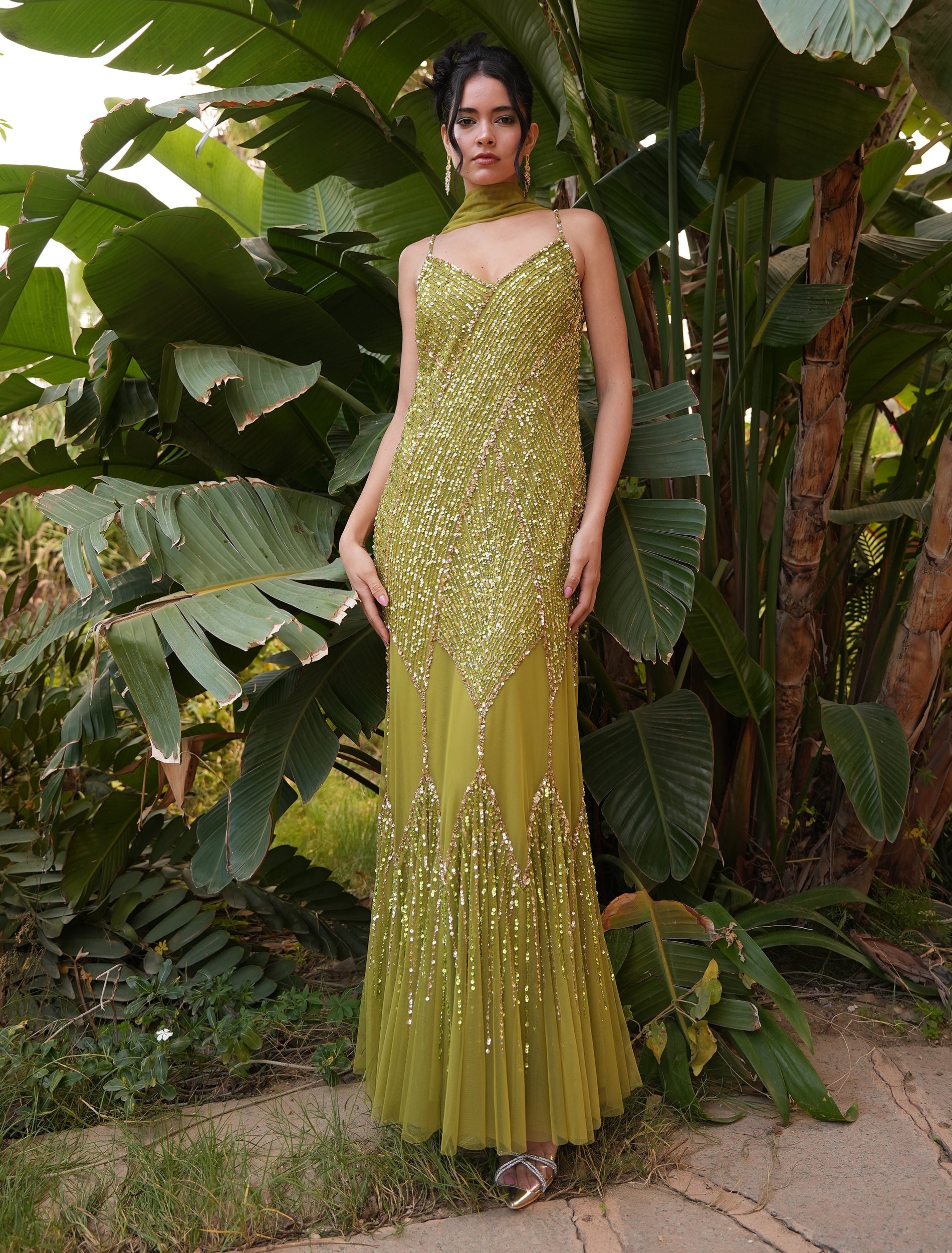 strapless dress with silver embroidery